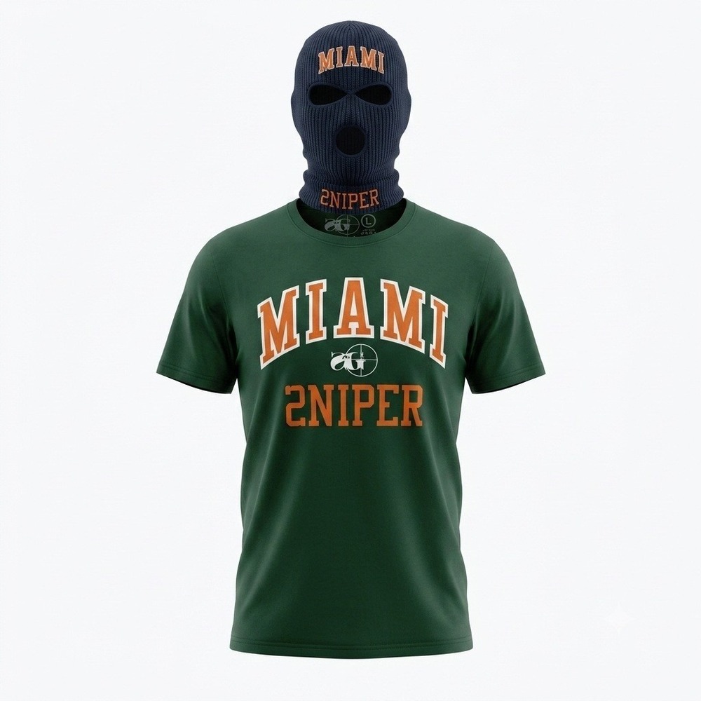 Miami Sniper T-Shirt & Ski Mask Balaclava Set Urban Streetwear Green Mens Size L